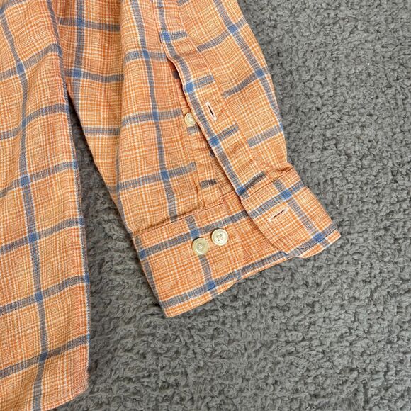 Brooks Brothers  Irish Linen Shirt Men L Blue Orange Plaid Button Long Sleeve - Picture 6 of 10